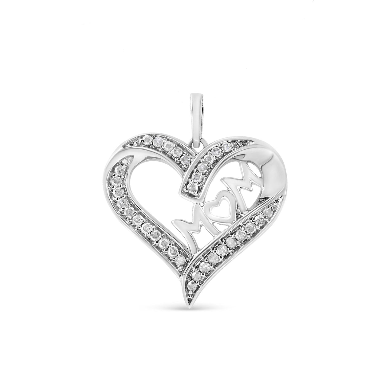 .925 Sterling Silver 1/4 cttw Diamond Engraved "Mom" in Heart Pendant Necklace (I-J Color, I3 Clarity) by Infinite Jewels