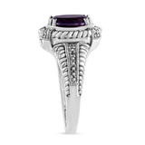 .925 Sterling Silver Prong Set Natural Oval Shape 9X7 MM Purple Amethyst Solitaire and Diamond Accent Ring (I-J Color, I1-I2 Clarity) by Infinite Jewels