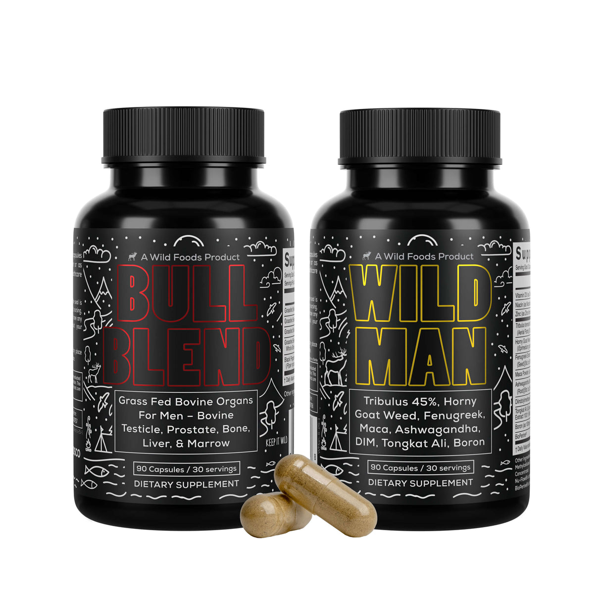 Wild Man: Herbal Mineral Hormone Stack For Men  - Tribulus, Tongkat Ali, Boron, Niacin, Zinc, D3, and more by Wild Foods