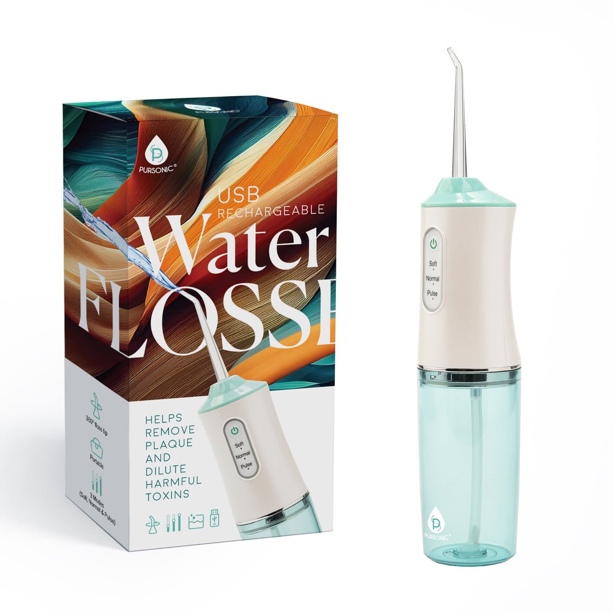 USB Rechargeable Water Flosser Helps Remove Plaque & Dilute Harmful Toxins by Pursonic