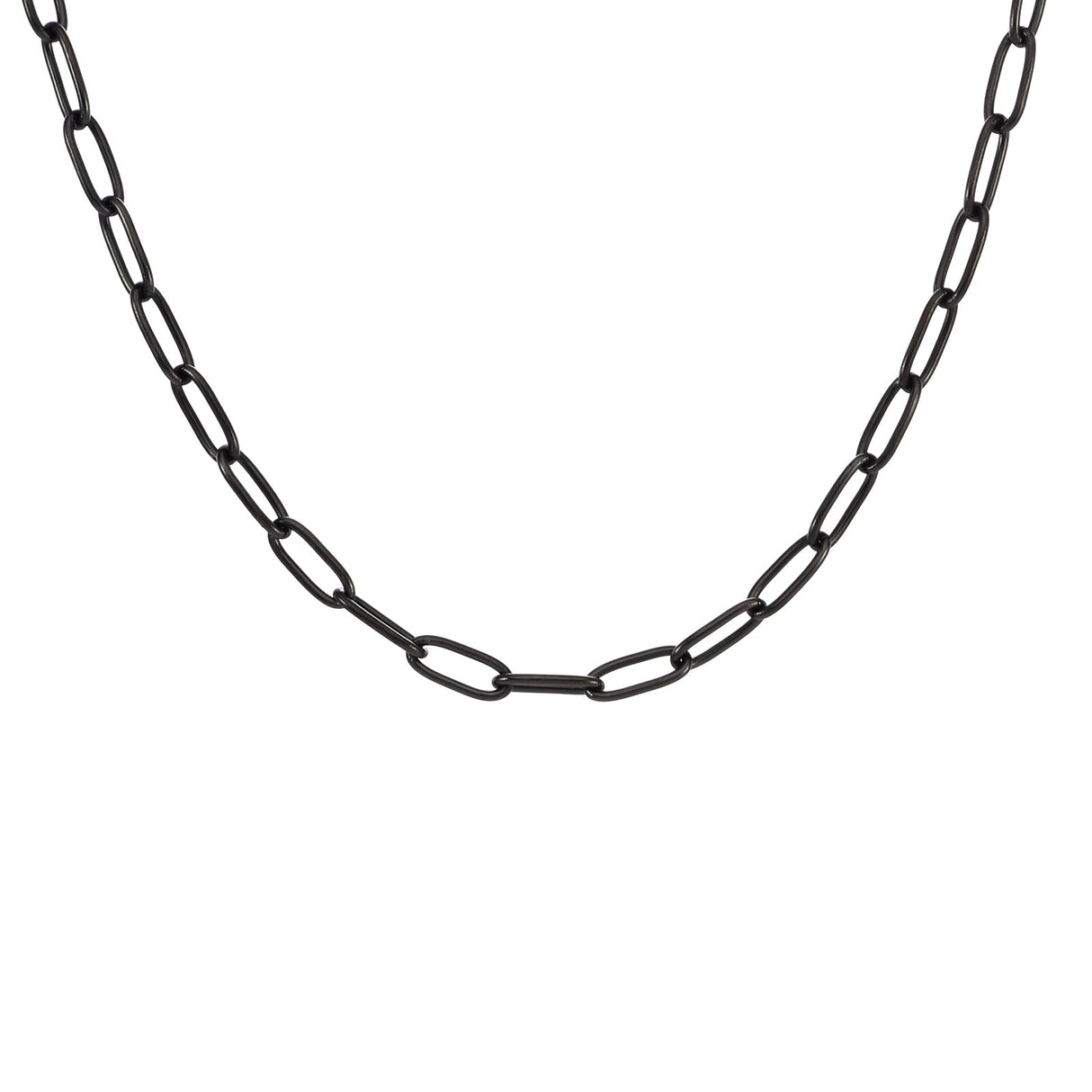 C400B B.Tiff Black 2 Clasps Oval Paperclip Link Chain Necklace by B.Tiff New York