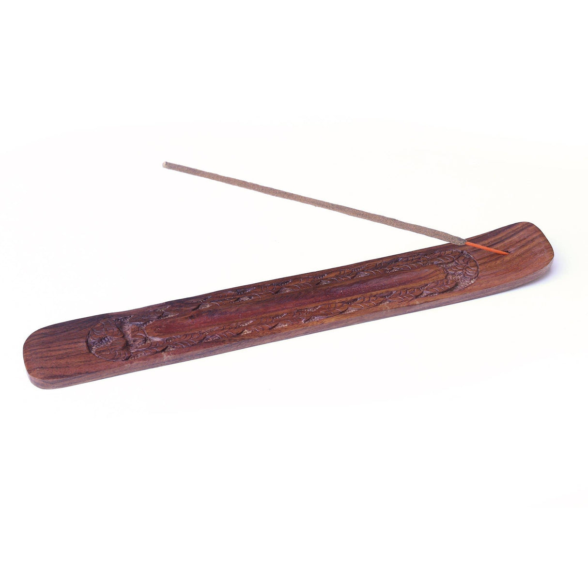 Wooden Flat Carved Leaves Incense Burner -10" by OMSutra