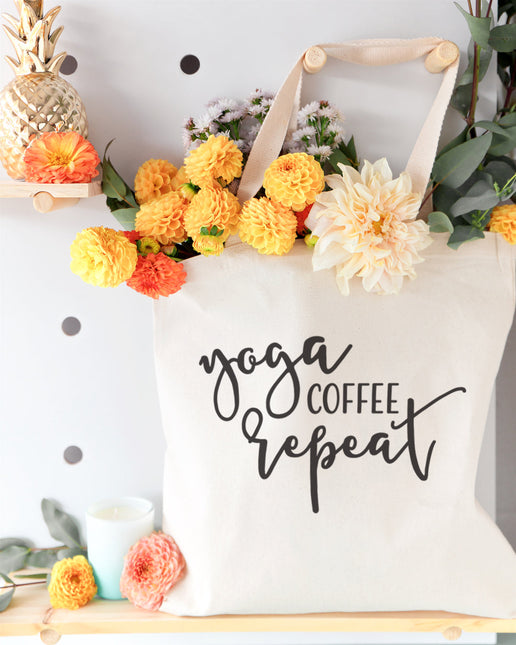 Yoga, Coffee and Repeat Gym Cotton Canvas Tote Bag by The Cotton & Canvas Co.