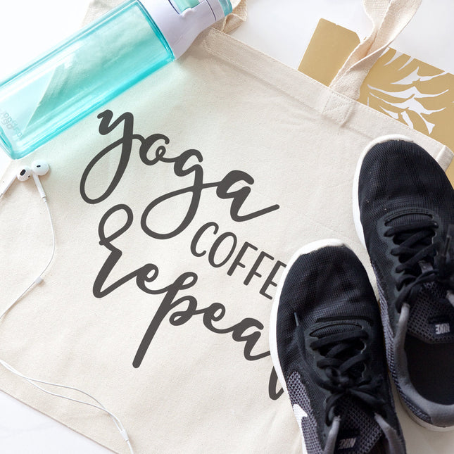 Yoga, Coffee and Repeat Gym Cotton Canvas Tote Bag by The Cotton & Canvas Co.