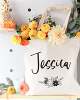 Personalized Floral Name Cotton Canvas Tote Bag by The Cotton & Canvas Co.