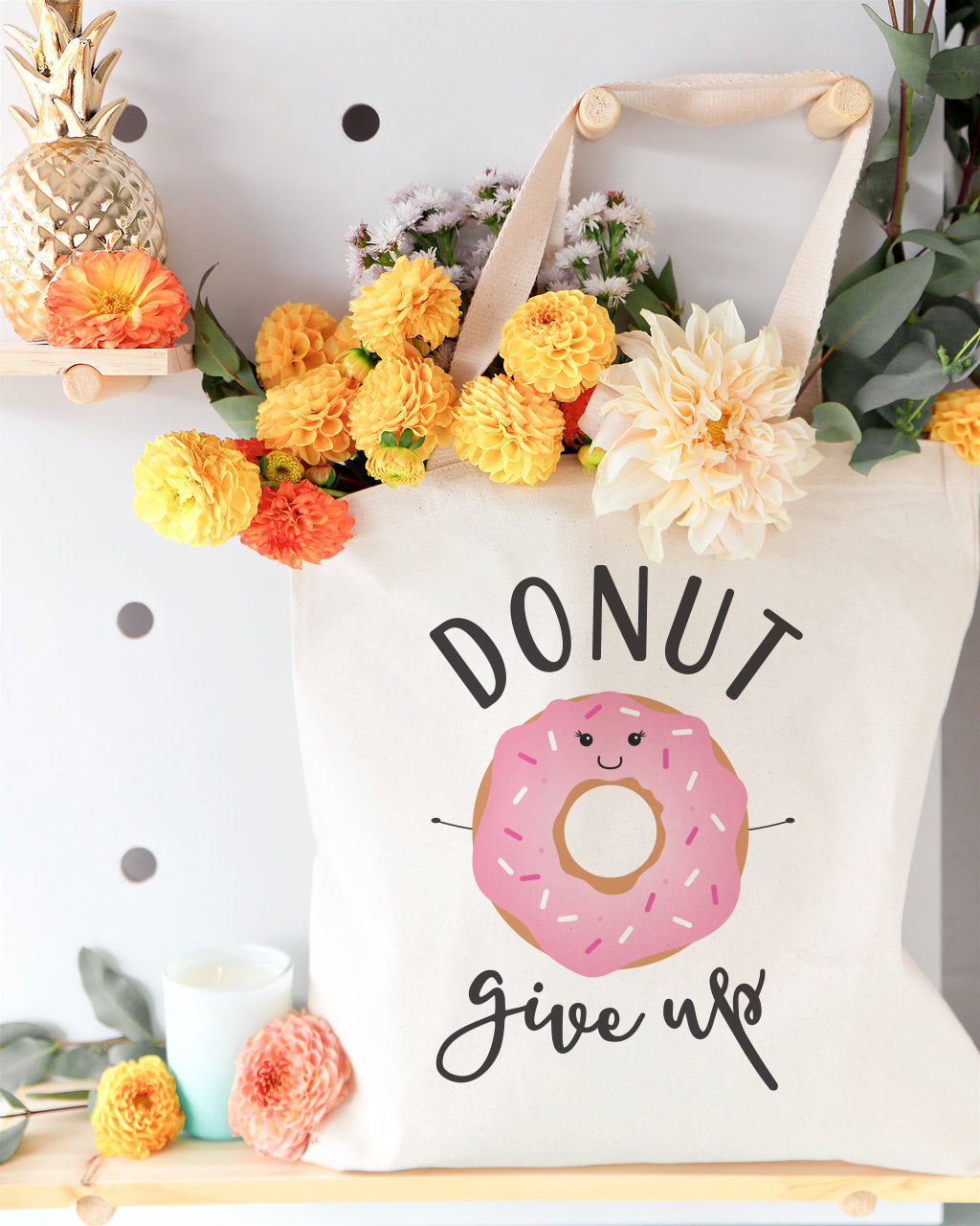 Donut Give Up Cotton Canvas Tote Bag by The Cotton & Canvas Co.