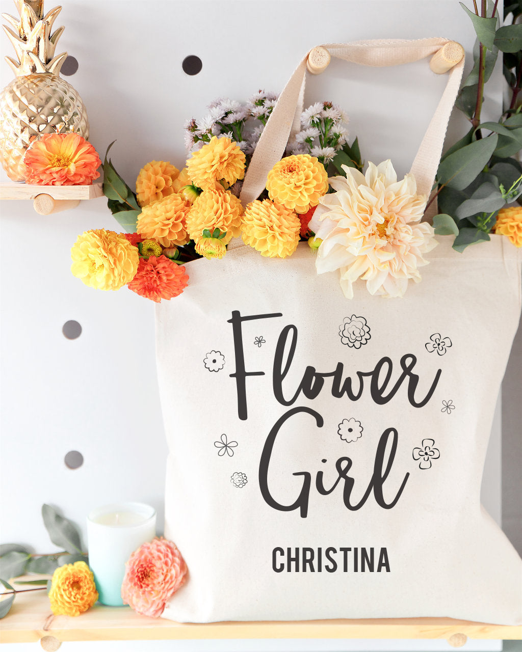 Flower Girl Personalized Wedding Cotton Canvas Tote Bag by The Cotton & Canvas Co.