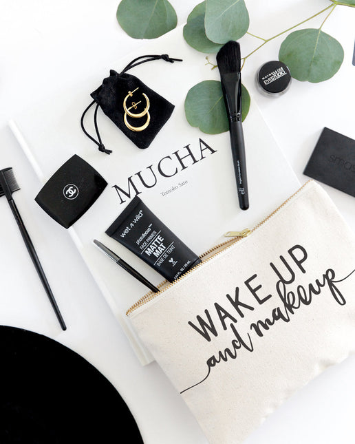 Wake Up and Makeup Cotton Canvas Cosmetic Bag by The Cotton & Canvas Co.