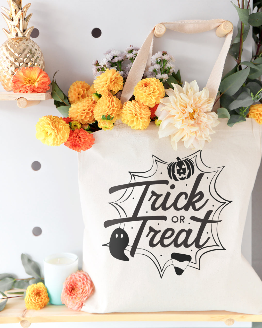 Trick or Treat Halloween Cotton Canvas Tote Bag by The Cotton & Canvas Co.