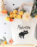 Personalized Name Black Cat Cotton Canvas Tote Bag by The Cotton & Canvas Co.