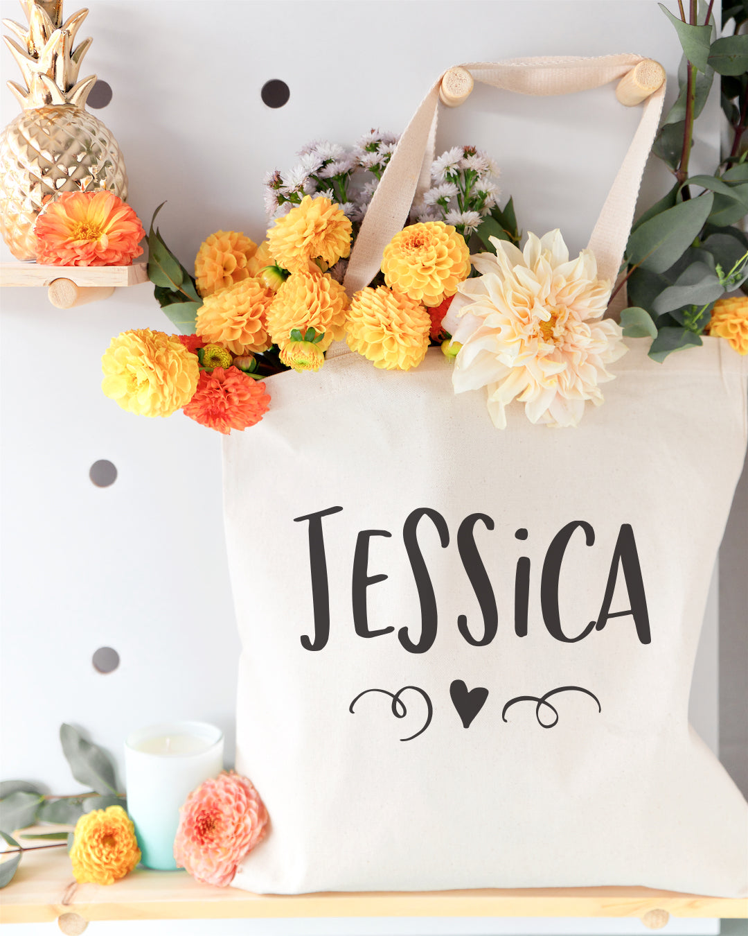 Personalized Name with Mini Heart Cotton Canvas Tote Bag by The Cotton & Canvas Co.