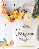 Personalized Name with Vine Cotton Canvas Tote Bag by The Cotton & Canvas Co.