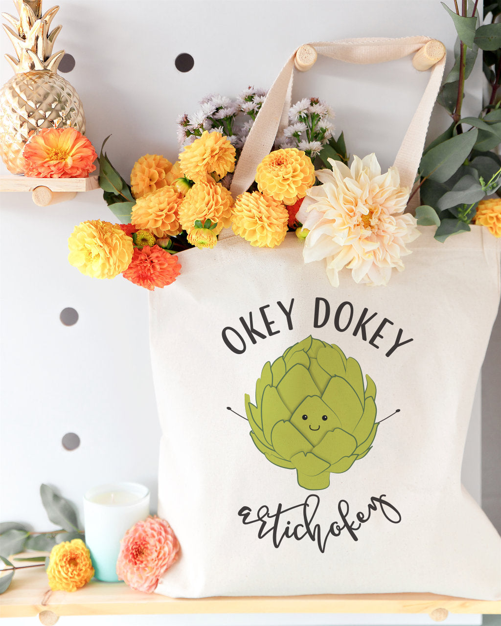 Okey Dokey Artichokey Cotton Canvas Tote Bag by The Cotton & Canvas Co.