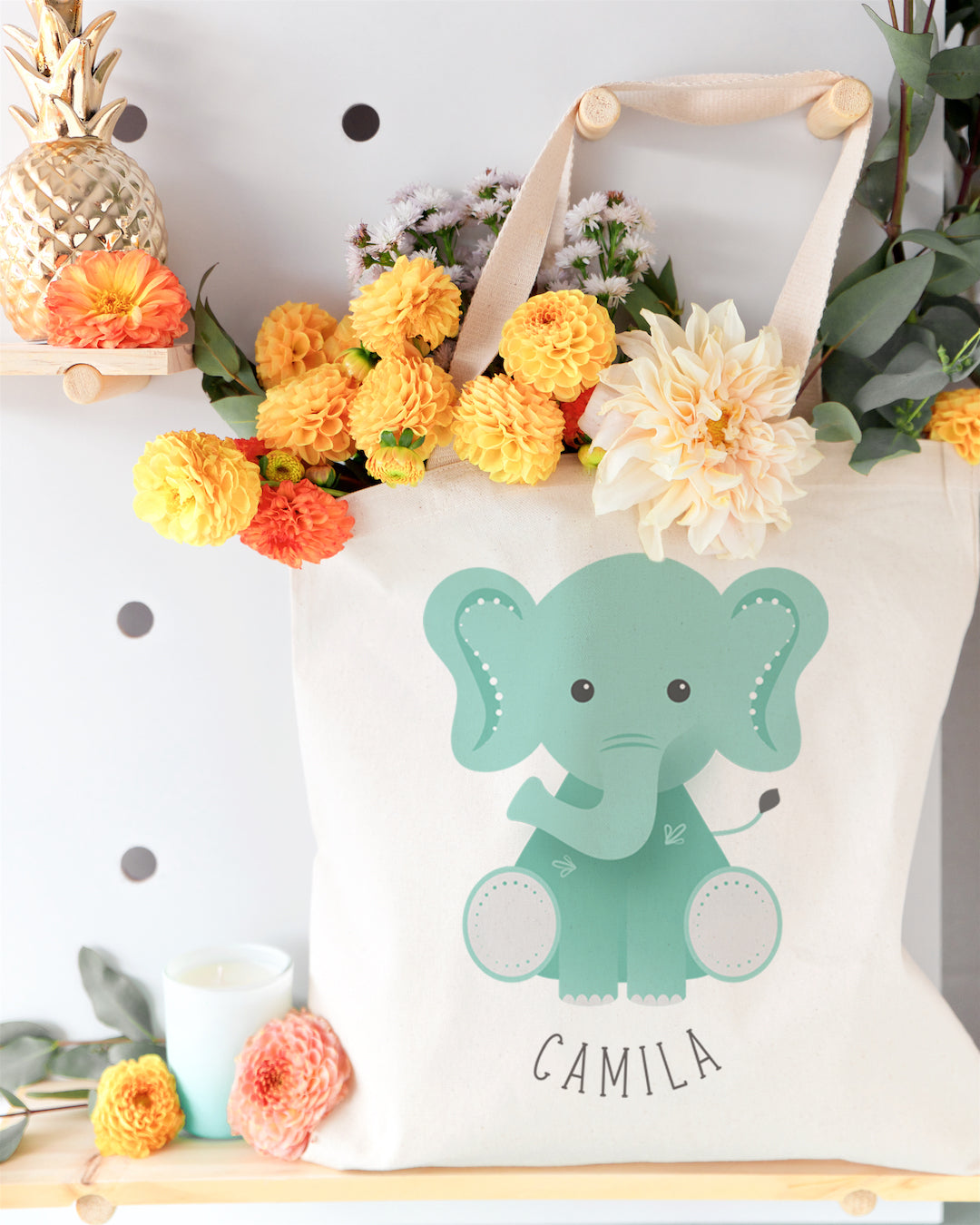 Personalized Name Elephant Cotton Canvas Tote Bag by The Cotton & Canvas Co.