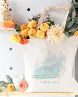 Chicago Cityscape Cotton Canvas Tote Bag by The Cotton & Canvas Co.