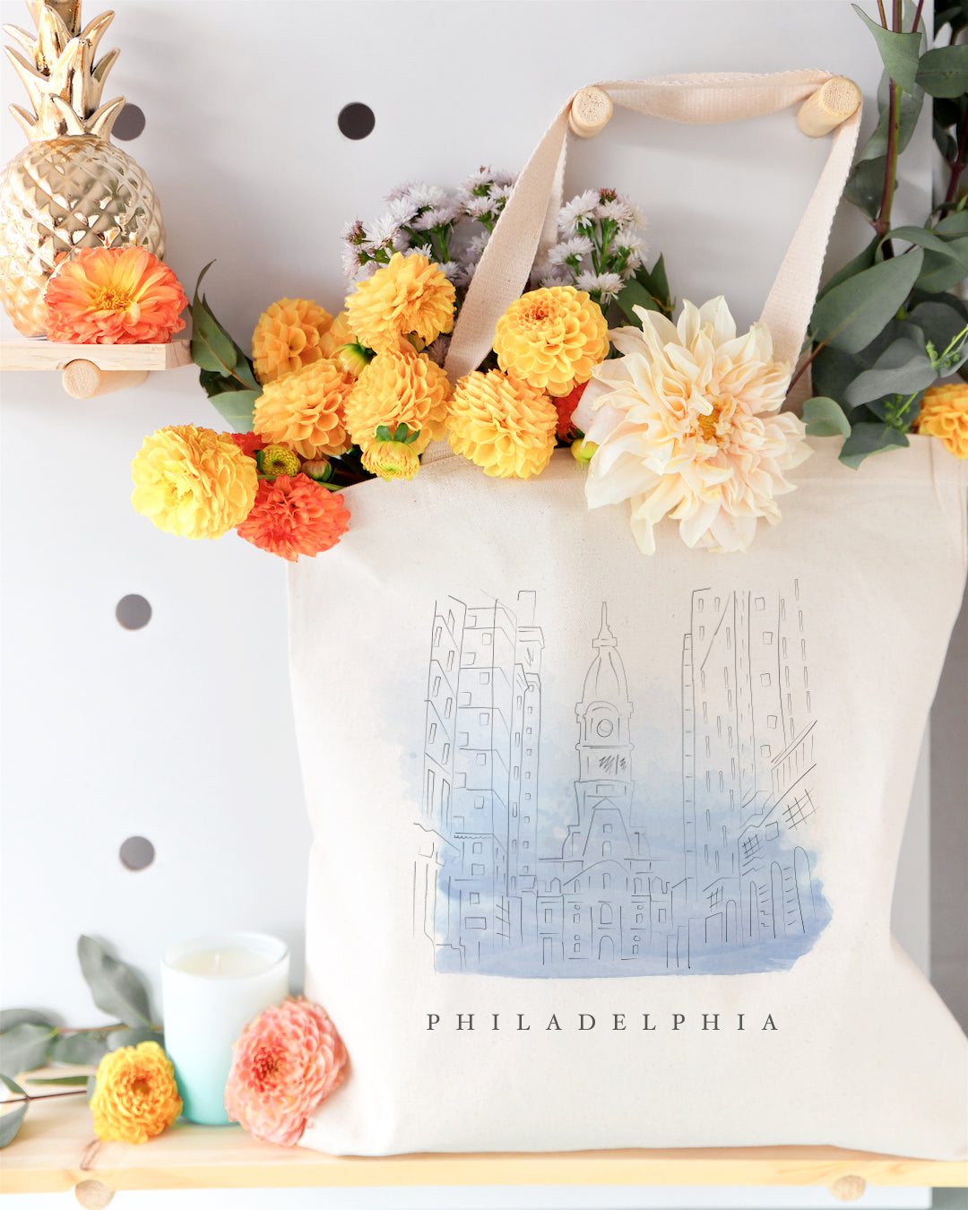 Philadelphia Cityscape Cotton Canvas Tote Bag by The Cotton & Canvas Co.