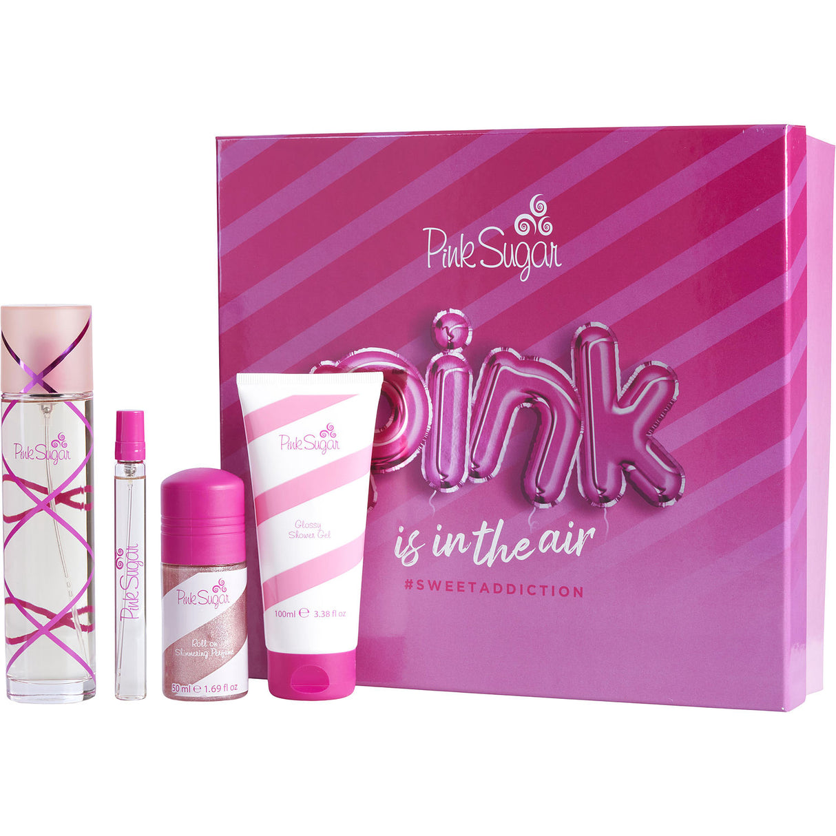 PINK SUGAR by Aquolina - EDT SPRAY 3.4 OZ & SHIMMERING PERFUME ROLL-ON 1.7 OZ & SHOWER GEL 3.4 OZ & EDT SPRAY MINI 0.33 OZ - Women