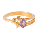 Vintage Ring Genuine Amethyst and Clear Swarovski Crystals 18kt Gold Plated R690 by PVD Vintage Jewelry