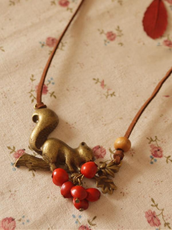 Vintage Squirrel Red Beans Necklace by migunica