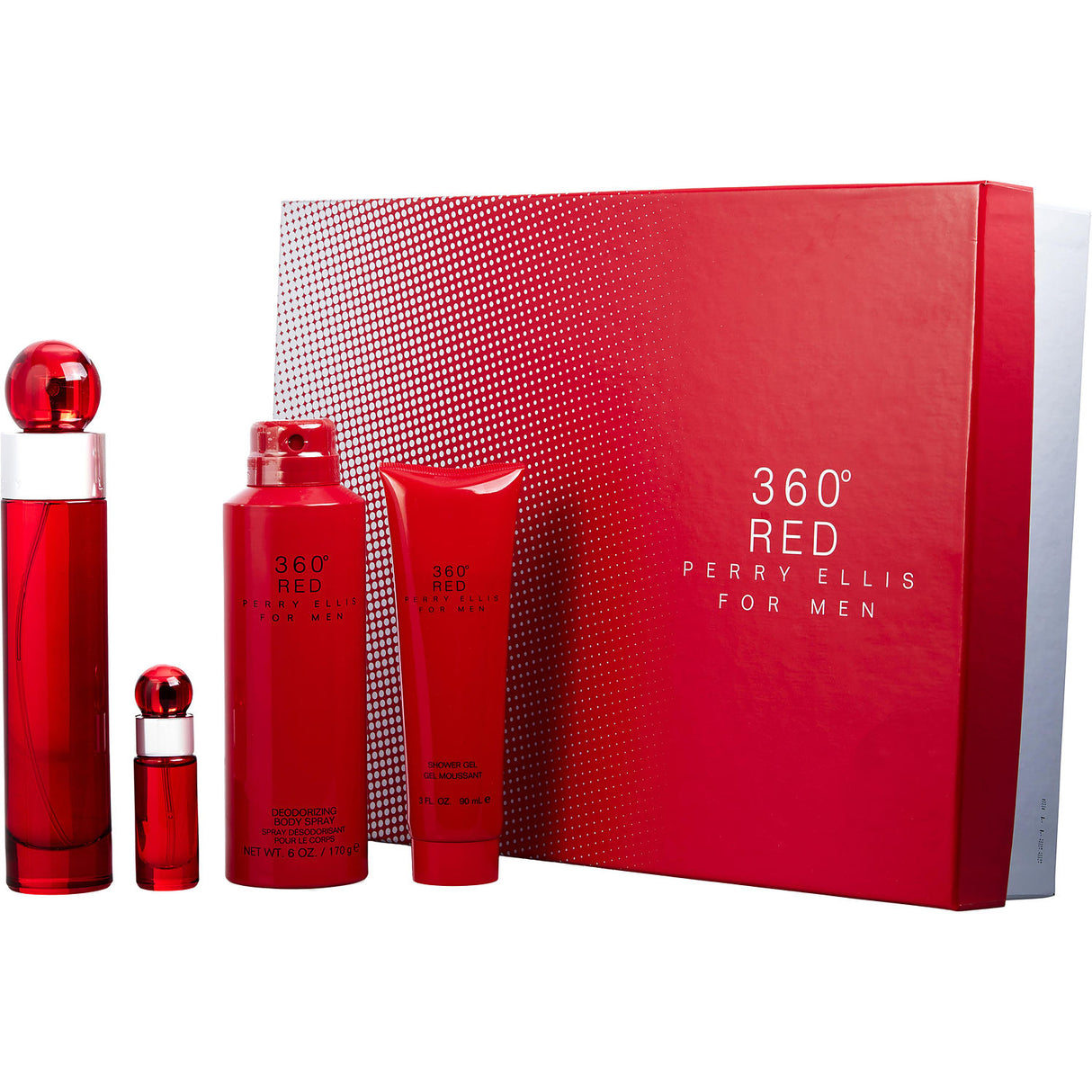 PERRY ELLIS 360 RED by Perry Ellis - EDT SPRAY 3.4 OZ & SHOWER GEL 3 OZ & DEODORANT BODY SPRAY 6 OZ & EDT SPRAY 0.25 OZ MINI - Men