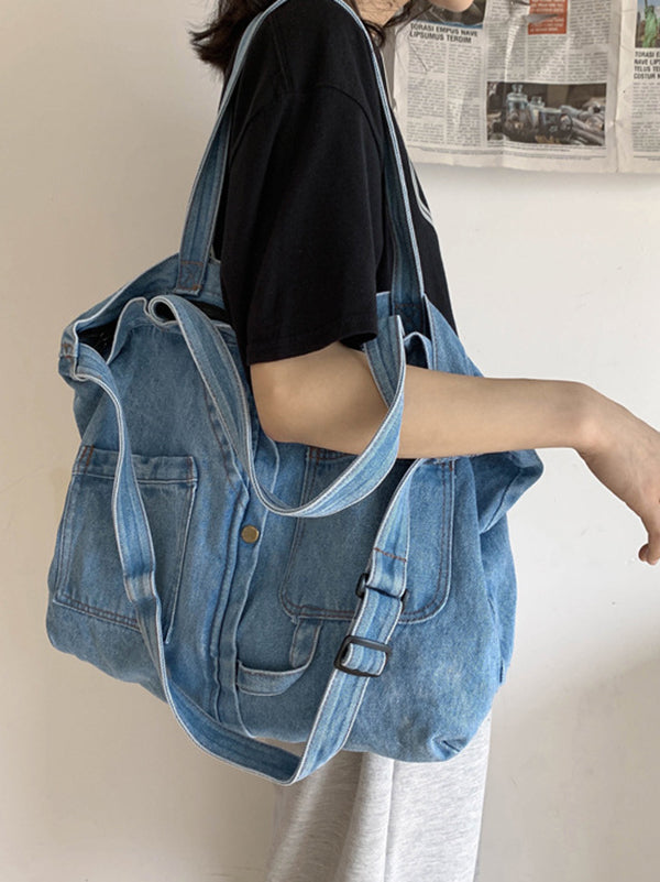 Casual Denim Split-Joint Solid Color Bags Accessories by migunica