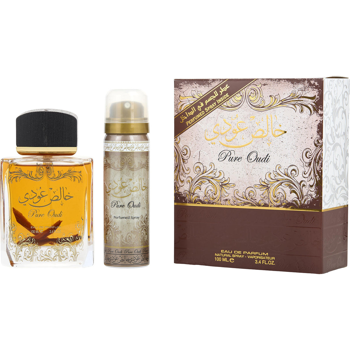 LATTAFA PURE OUDI by Lattafa - EAU DE PARFUM SPRAY 3.4 OZ & DEODORANT 1.6 OZ - Unisex