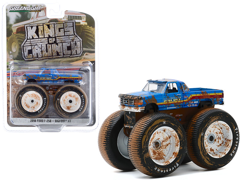 1996 Ford F-250 Monster Truck "Bigfoot #7" Blue (Dirty Version) "Kings of Crunch" Series 7 1/64 Diecast Model Car by Greenlight