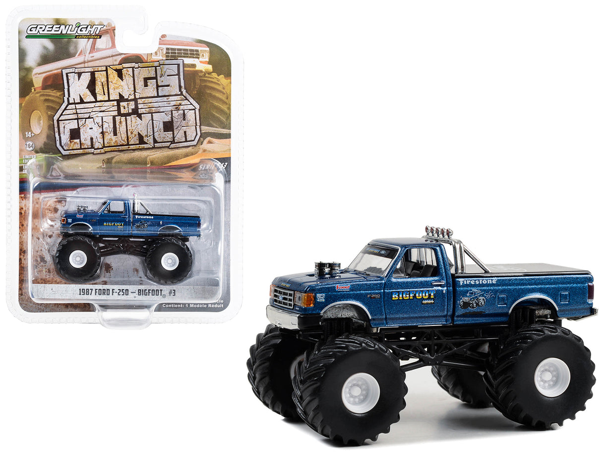 1987 Ford F-250 Monster Truck Blue Metallic "Bigfoot #3" "Kings of Crunch" Series 13 1/64 Diecast Model Car by Greenlight