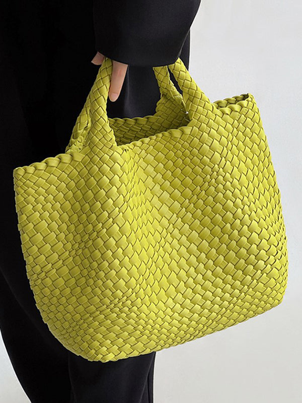 Solid Color Woven Tote Bags Handbags by migunica