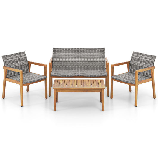 4-Piece Patio Furniture Set with Loveseat Single Chairs and Coffee Table