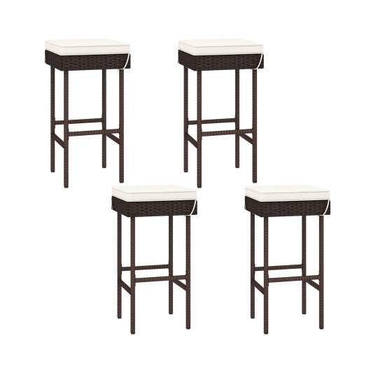 Patio Rattan Barstools Set of 2/4 with Footrest and Soft Cushions for Backyard Balcony-4 Pieces