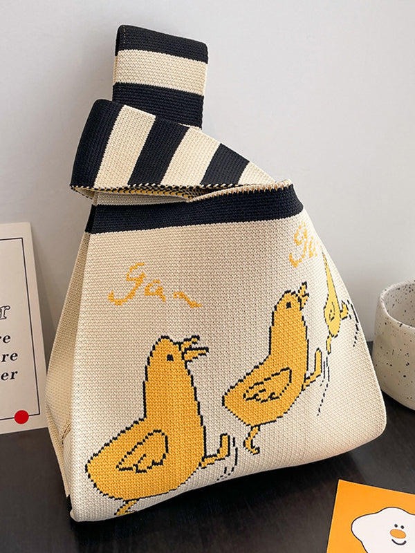 Cartoon Printed Bags Accessories Woven Handbag by migunica