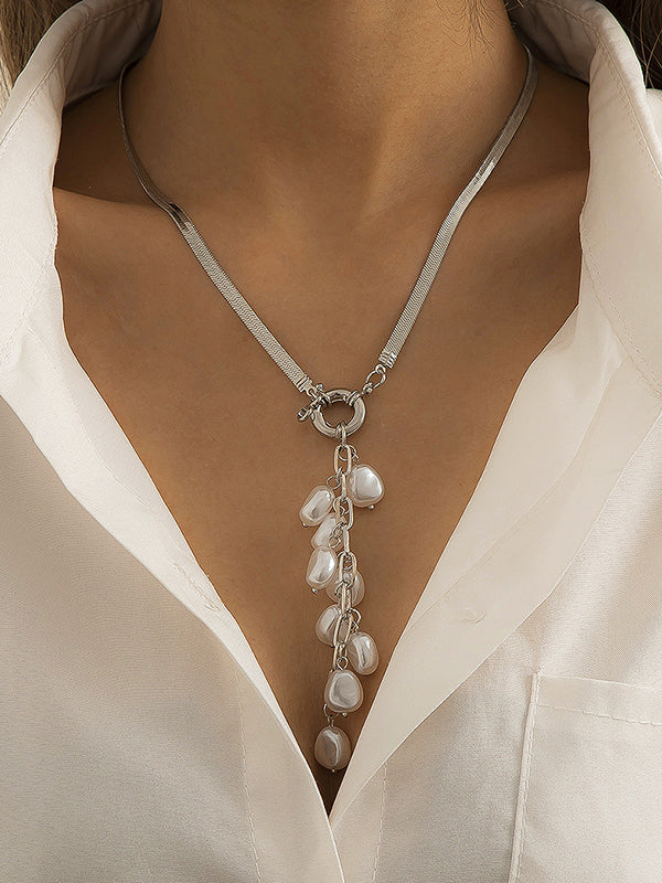 Original Pearl Pendant Geometric Necklace by migunica