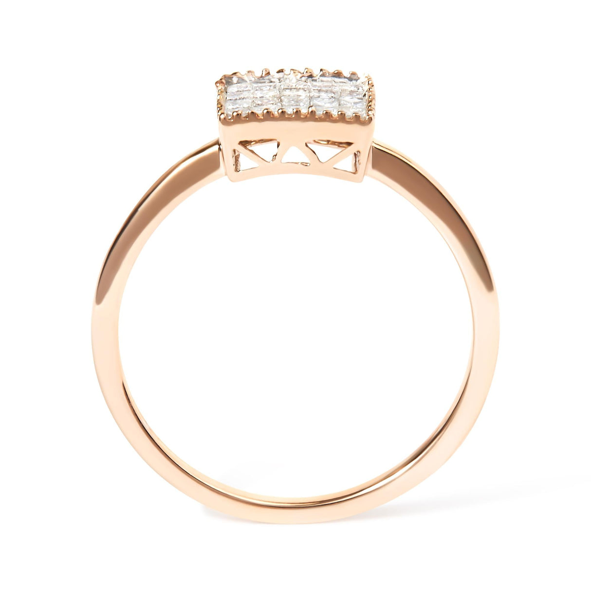 10K Rose Gold 1/3 Cttw Invisible Set Princess Cut Diamond Composite Square Shape Ring for Women (H-I color, I1-I2 clarity) by Haus of Brilliance