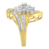 10K Yellow Gold Round and Baguette Diamond Swirl Ring (2.0 Cttw, J-K Color, I2 Clarity) by Haus of Brilliance