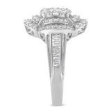 14K White Gold 1.0 Cttw Round & Baguette Cut Diamond Floral Cluster Quatrefoil Channel Set Band Cocktail Statement Ring (H-I Color, SI2-I1 Clarity) by Haus of Brilliance