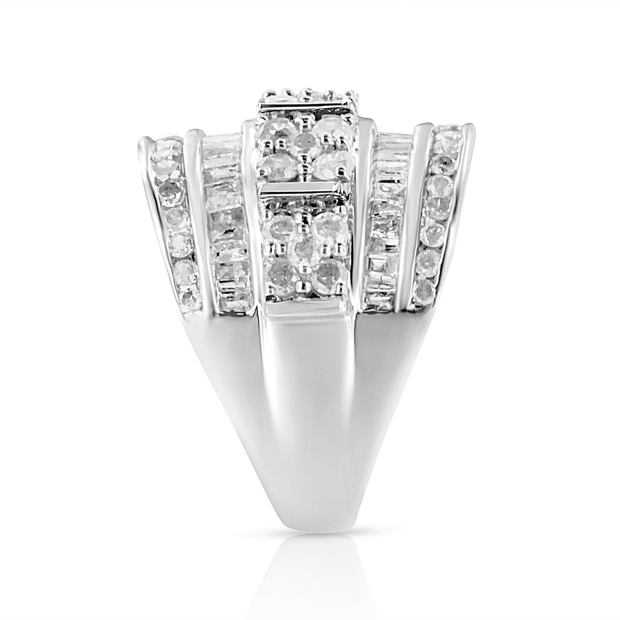 .925 Sterling Silver 2.0 Cttw Round & Baguette Cut Diamond Multi-Row Channel Set Tapered Cocktail Fashion Ring (I-J Color, I3 Clarity) by Haus of Brilliance