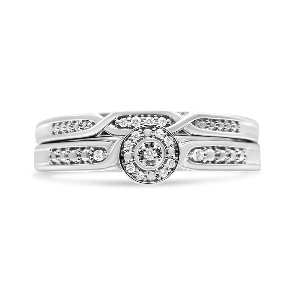 .925 Sterling Silver Diamond Accent Frame Twist Shank Bridal Set Ring and Band (I-J Color, I3 Clarity) by Haus of Brilliance