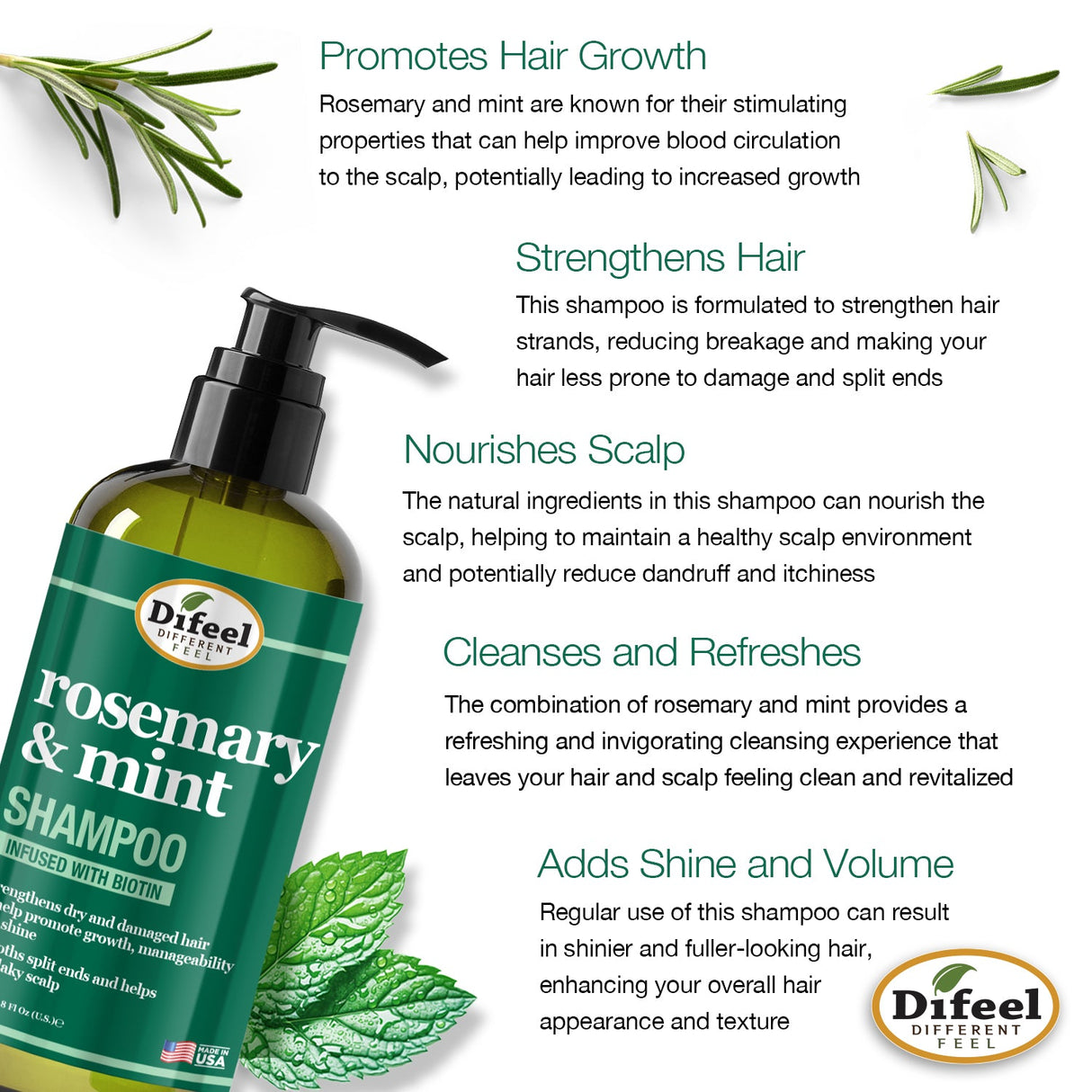 Difeel Rosemary and Mint Hair Strengthening Shampoo with Biotin 33.8 oz. by difeel - find your natural beauty