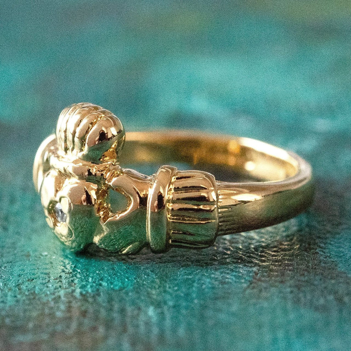 Antique Dainty Claddagh Ring Clear Swarovski Crystal 18k Irish Gold Womans Jewelry Claddagh Rings R3443 by PVD Vintage Jewelry