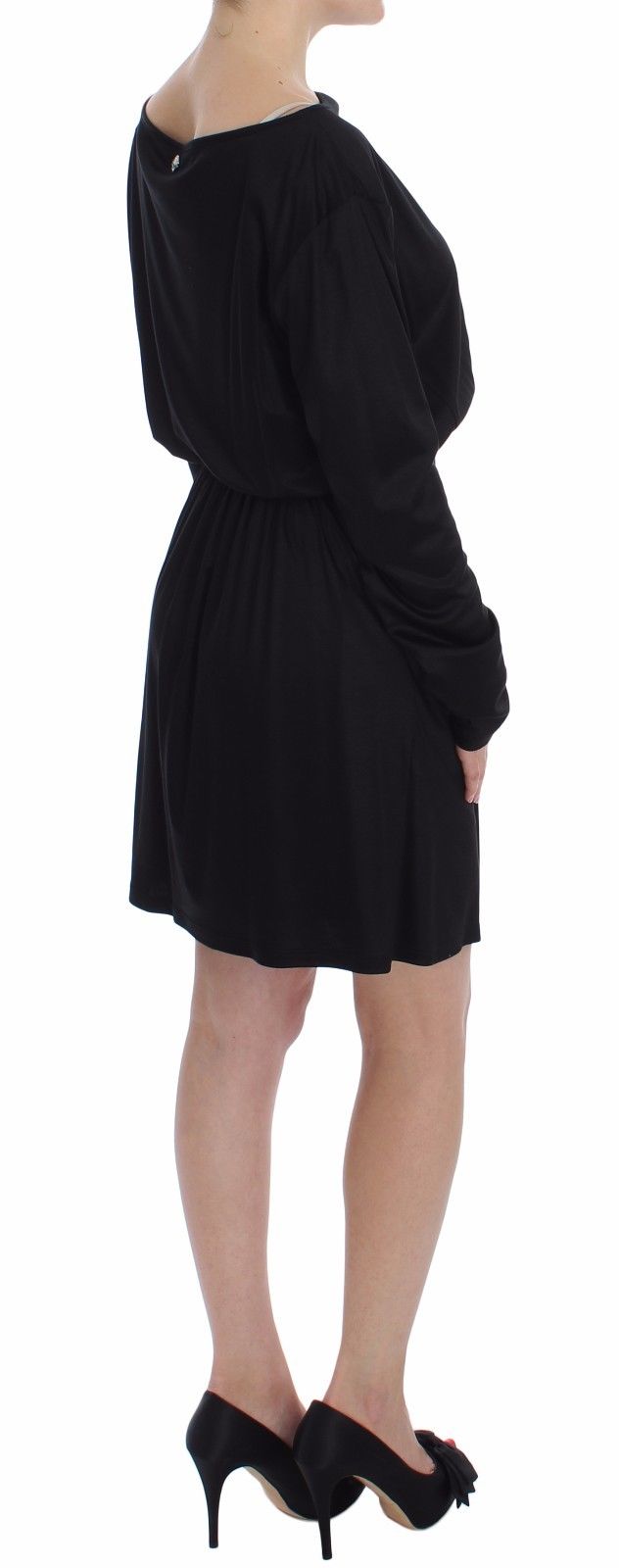 Black Modal Silk Shift Knee Dress by Faz