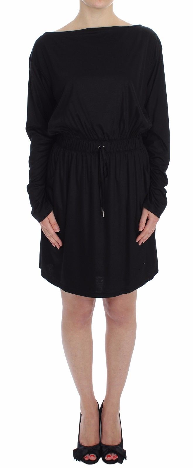 Black Modal Silk Shift Knee Dress by Faz