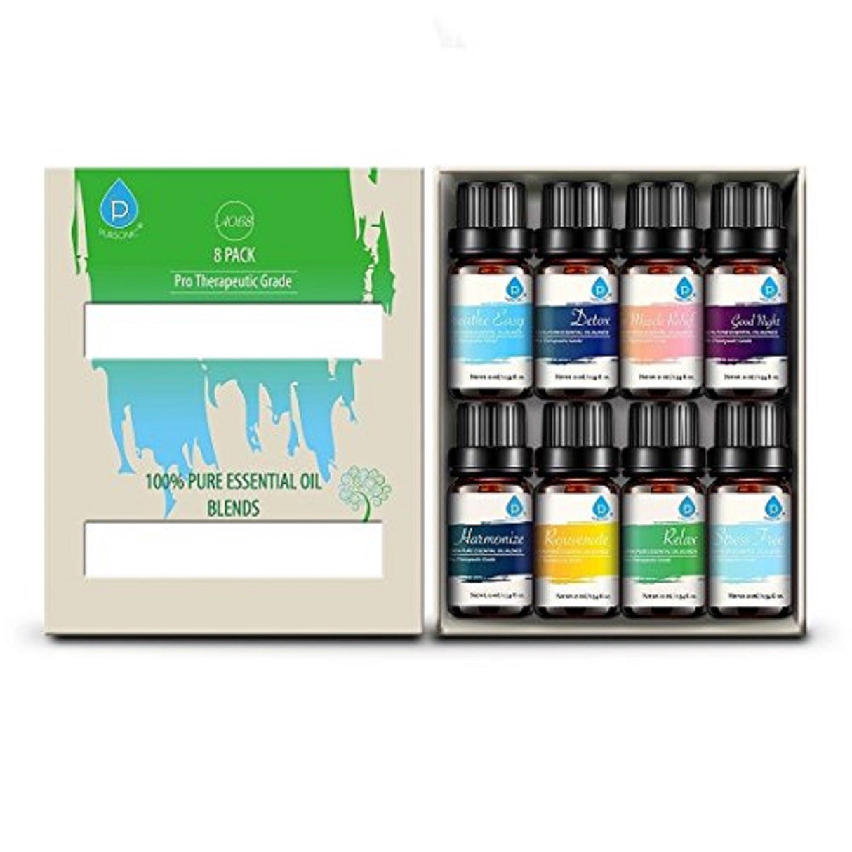 8 Pack of 100% Pure Essential Aromatherapy Oils by Pursonic