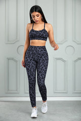 Leopard Cutout Sports Bra and Leggings Set by Blak Wardrob