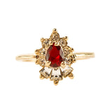 Vintage 1990's Ring Ruby and Clear Austrian Crystals 18k Yellow Gold Plated by PVD Vintage Jewelry