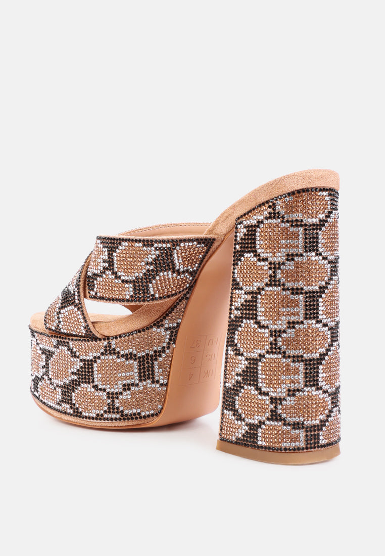 sinful high platform patterned diamante slides by London Rag