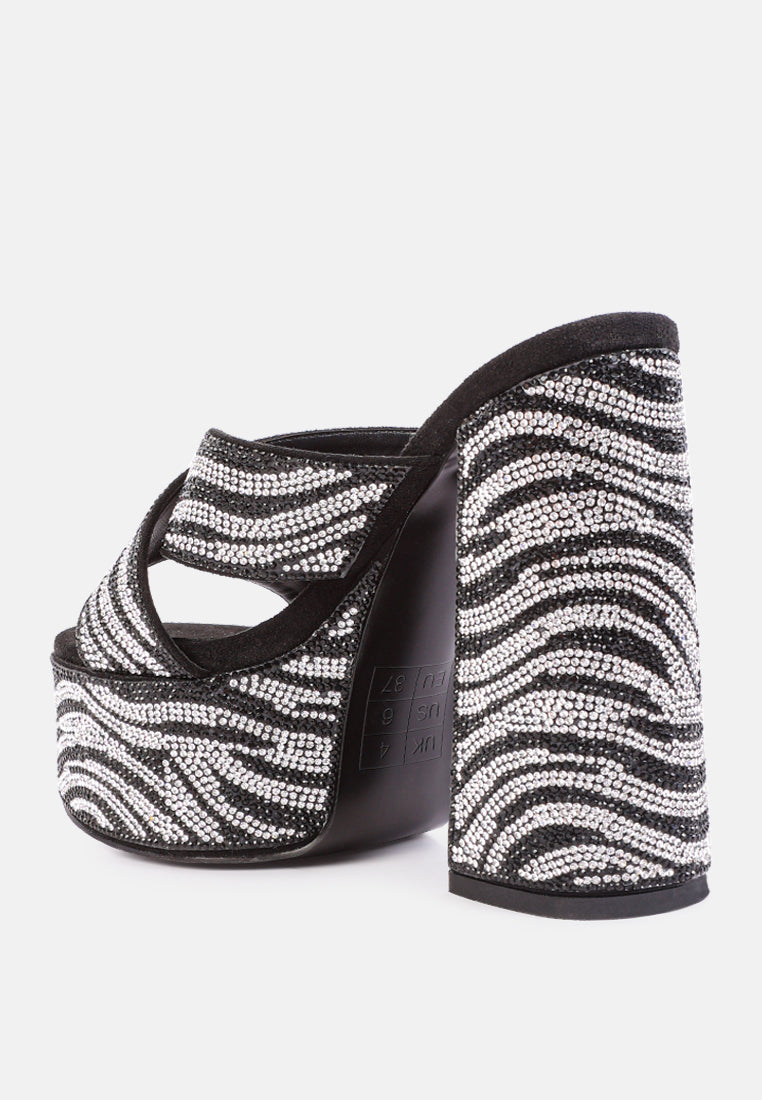 sinful high platform patterned diamante slides by London Rag