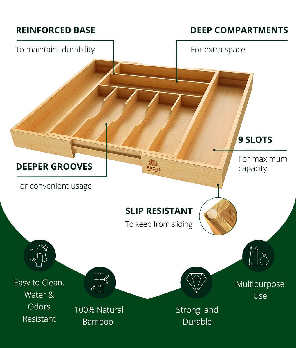 Silverware Drawer Organizer 9 Slots by Royal Craft Wood