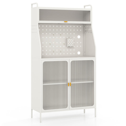 5-Tier Metal Baker's Rack with See-through Flip-up Door and Pegboard-White