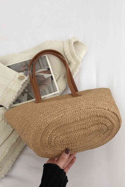 Leather Handle Straw Tote Bag by Coco Charli